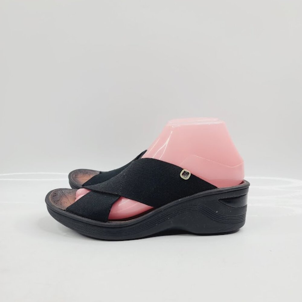 Bzees‎ Women's Black Desire Cross Strap Wedge Slide Sandal Size 8.5M - Picture 2 of 7